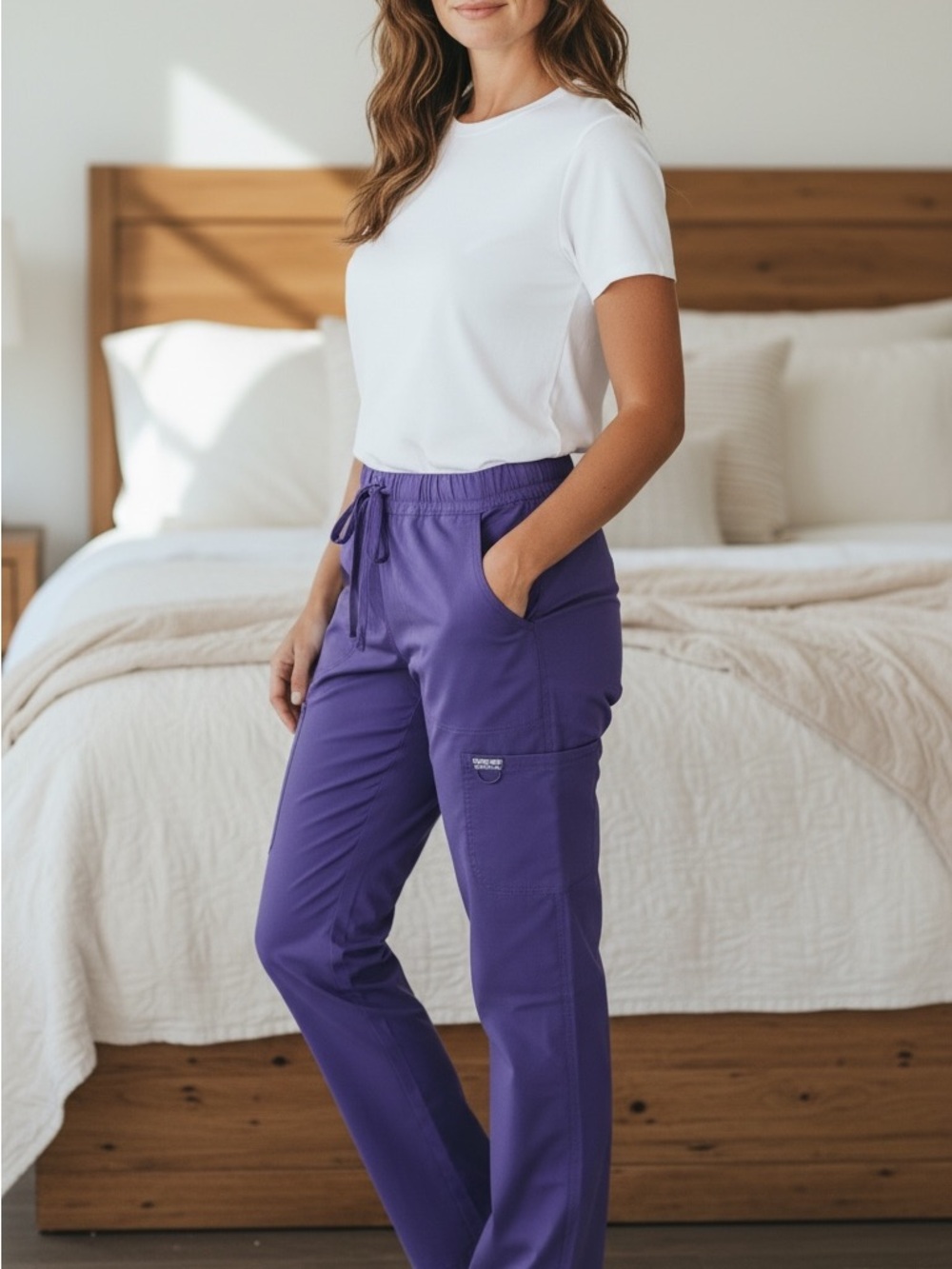Cherokee Purple Drawstring Cargo Scrub Pants